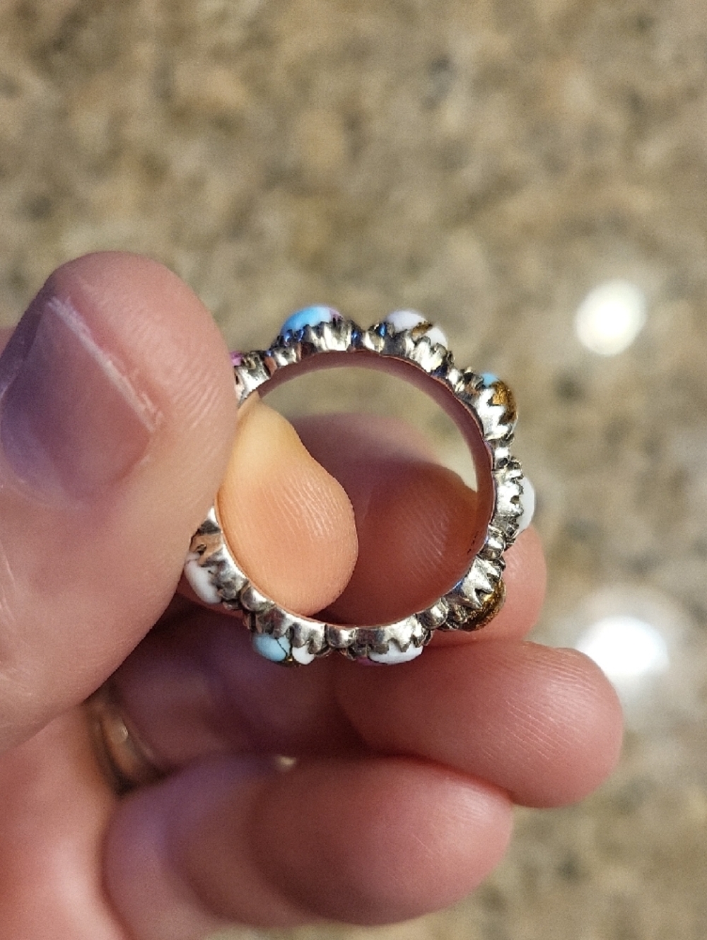 Cotton Candy Turquoise Sterling Silver Eternity Ring Size 8 - Picture 5 of 8